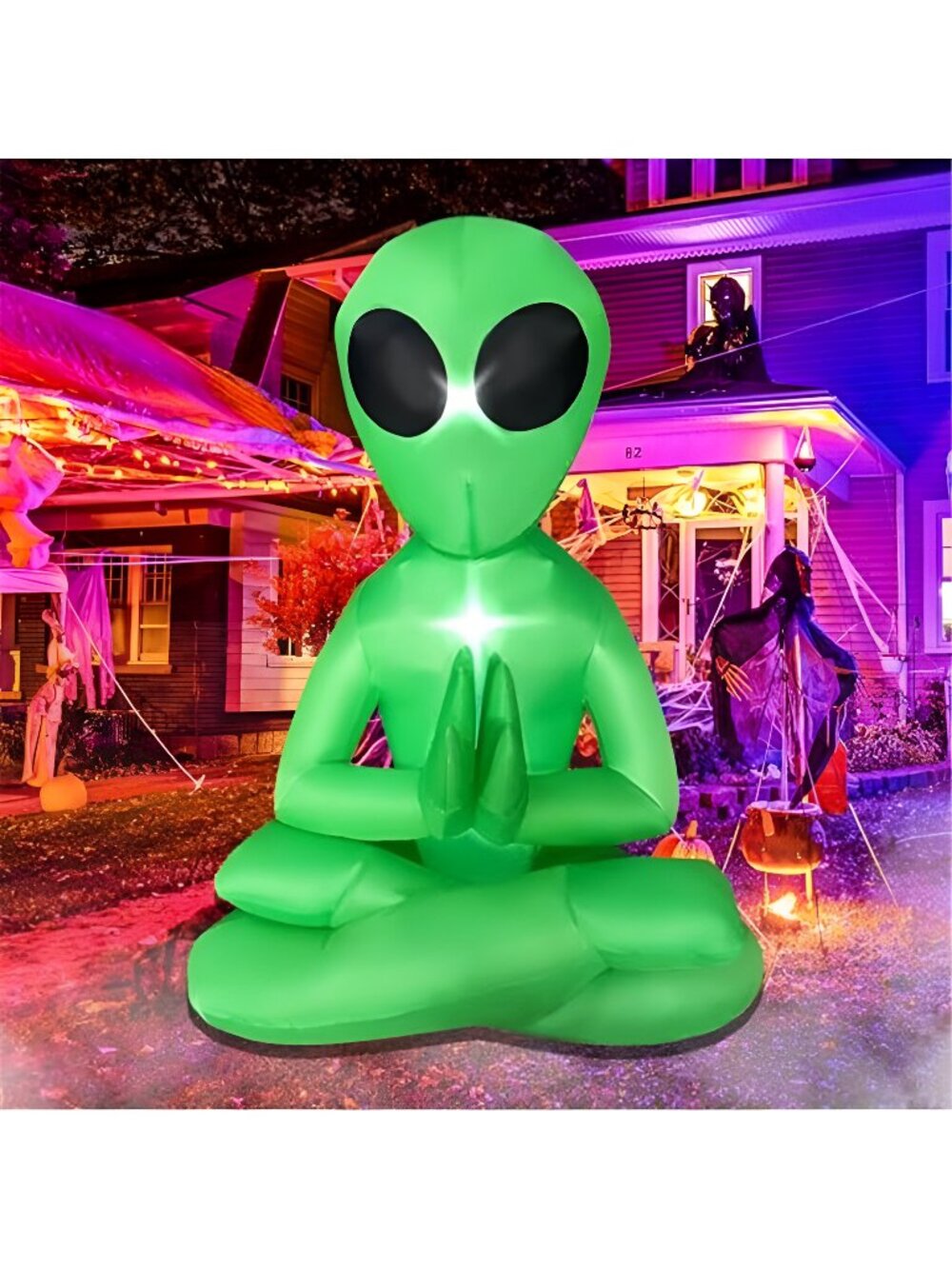 BLOWOUT FUN 5FT Halloween Inflatable Meditating Alien Yard Decor
